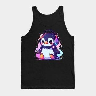 Cute Penguin With Headphones Tank Top